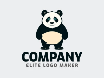 Un logotipo de mascota alegre con un panda feliz, irradiando alegría y calidez en tonos azul, negro y beige.