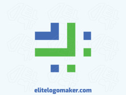 Vector logo in the shape of a hashtag combined with an arrow with a minimalist design with green and blue colors.