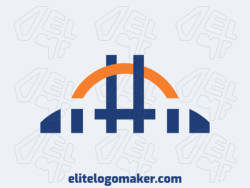 Abstract logo with the shape of a bridge combined with a hashtag with blue and orange colors.