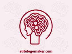 Creative logo in the shape of a head combined with a brain with memorable design and abstract style, the color used is dark red.