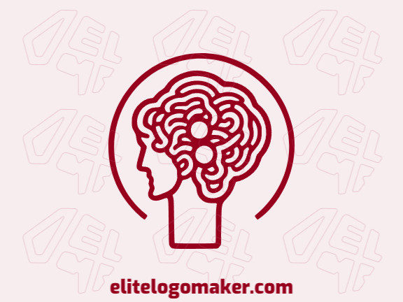 Logotipo criativo com a forma de uma cabeça combinado com um cérebro com design memorável e estilo abstrato, a cor utilizada é vermelho escuro.