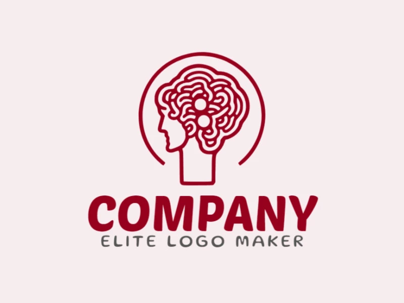 Creative logo in the shape of a head combined with a brain with memorable design and abstract style, the color used is dark red.