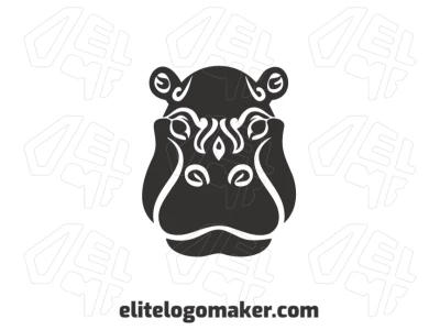Logotipo creativo y simétrico con la cabeza de un hipopótamo, diseñado con elementos equilibrados para crear una identidad visual fuerte y memorable.