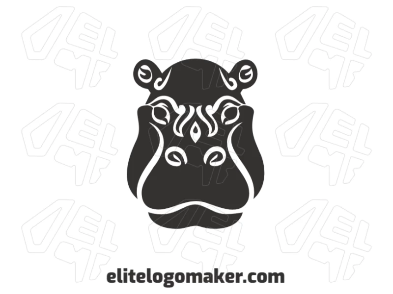 Logotipo criativo e simétrico com a cabeça de um hipopótamo, projetado com elementos equilibrados para criar uma identidade visual forte e memorável.