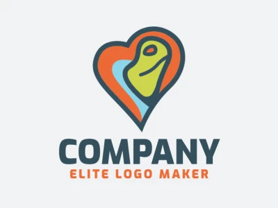 Animal logo design in the shape of a heart combined with a chameleon with green, blue and orange colors.