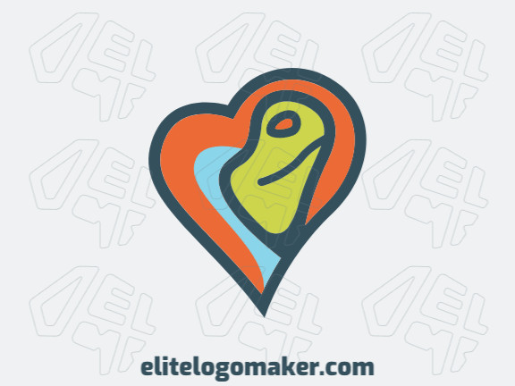 Animal logo design in the shape of a heart combined with a chameleon with green, blue and orange colors.
