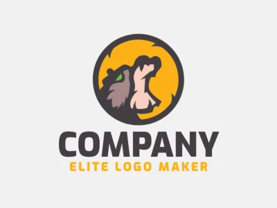 Circular logo design composed of a hippopotamus head with open mouth with green, yellow and brown colors.