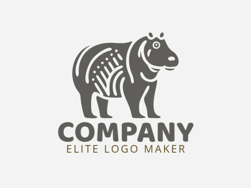 Logotipo profissional com a forma de um hipopótamo com estilo ilustrativo, a cor utilizada foi cinza.