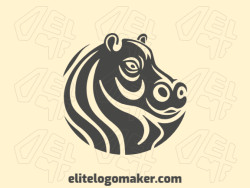 Creative logo in the shape of a hippo with memorable design and handcrafted style, the color used is grey.