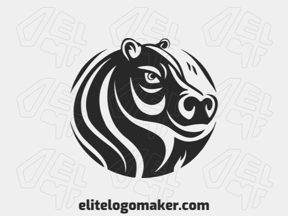 Crie um logotipo vetorizado apresentando um design contemporâneo de um hipopótamo e estilo mascote, com um toque de sofisticação e cor preto.
