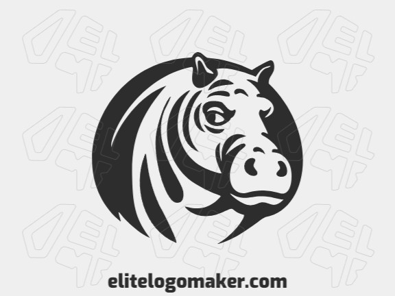 Um logotipo profissional em forma de um hipopótamo com um estilo artesanal, a cor utilizada foi cinza.