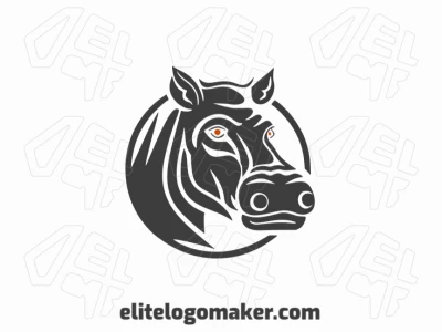 Customizable logo in the shape of a hippo with a handcrafted style, the colors used were orange and grey.