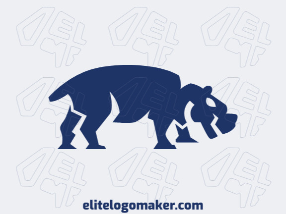 Animal mascot logo design in the shape of a hippopotamus composed of abstracts shapes with blue and gray colors.