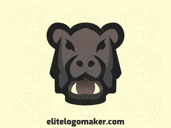 Stylized mascot logo with the shape of a hippo head with a mouth with two teeth with brown and black colors.