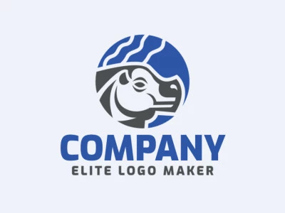 Logo created with circular style forming hippopotamus with colors blue and gray.