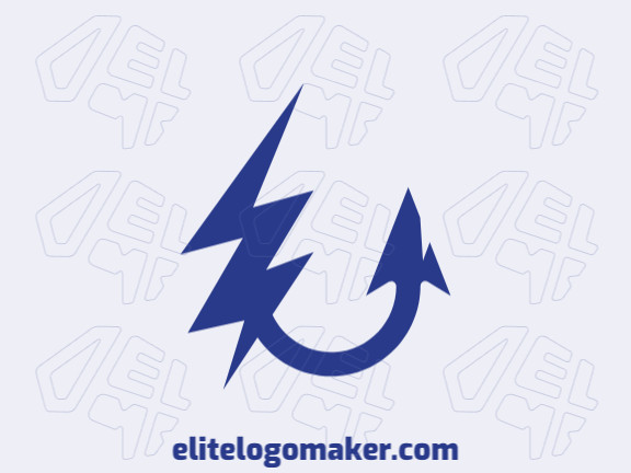Logotipo customizável com a forma de um anzol combinado com um raio, composto por um estilo abstrato e cor azul.