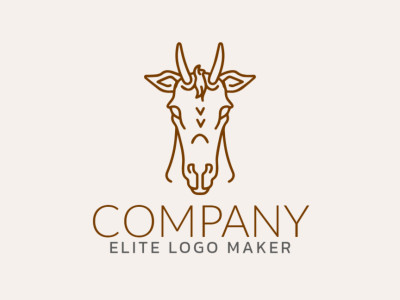 Logo available for sale in the shape of a horned horse with multiple lines design and dark brown color.