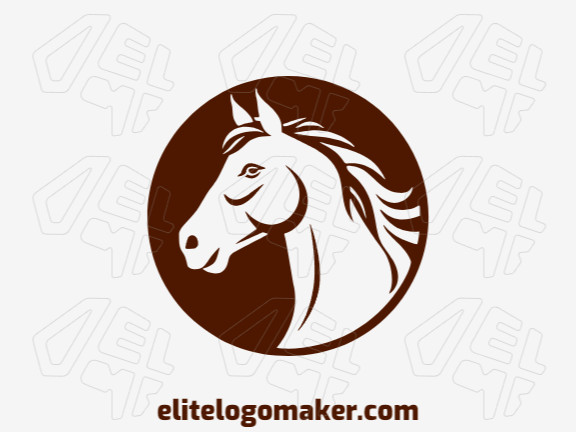 Crie um logotipo vetorial para sua empresa com a forma de um cavalo com estilo circular, a cor utilizada foi marrom escuro.