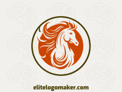 A simple logo composed of abstract shapes forming a horse with orange and dark brown colors.
