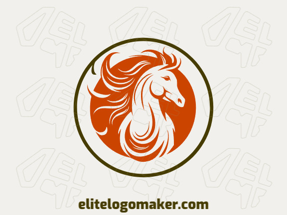 Logotipo simples composto por formas abstratas, formando um cavalo com as cores laranja e marrom escuro.
