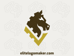 Abstract logo with the shape of a horse combined with a letter "V" with brown and yellow colors.