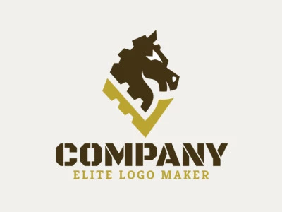 Logotipo vetorial com a forma de um cavalo combinado com uma letra "V" com design abstrato e cores marrom e amarelo.