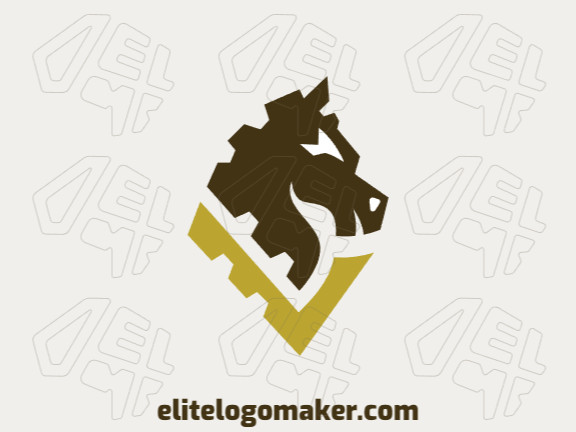 Logotipo vetorial com a forma de um cavalo combinado com uma letra "V" com design abstrato e cores marrom e amarelo.