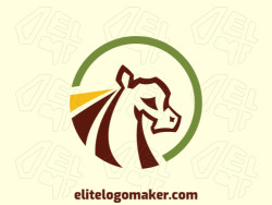 Circular logo design in the shape of a horse composed of abstracts shapes with yellow, green, and brown colors.