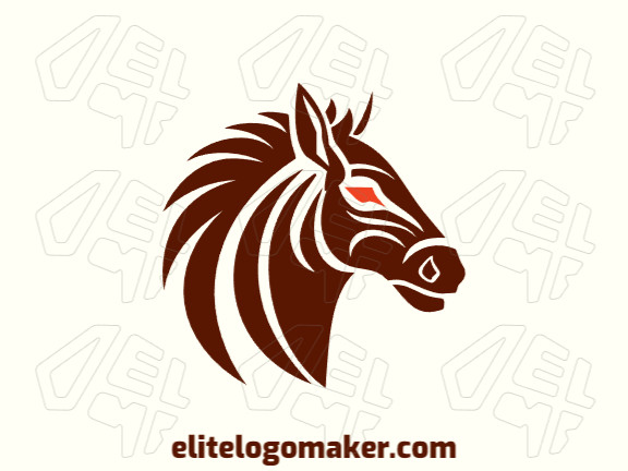 Logotipo criativo com a forma de uma cabeça de cavalo com design abstrato e com as cores marrom e laranja.