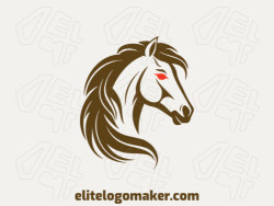 A logo is available for sale in the shape of a horse head with an abstract design with brown and orange colors.
