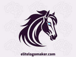 Customizable logo in the shape of a horse head composed of a mascot style with blue and black colors.