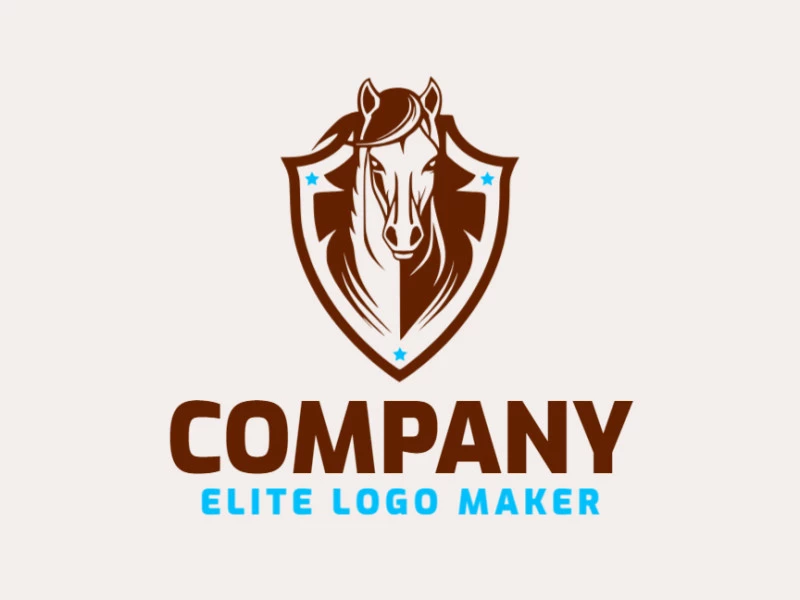 Logo template for sale in the shape of a horse combined with a shield, the colors used was blue and dark red.