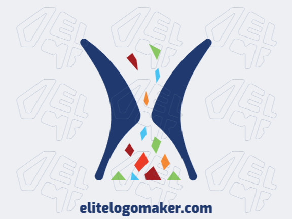 Vector logo in the shape of an hourglass with abstract style, with green, blue, brown, orange, red, and purple colors.
