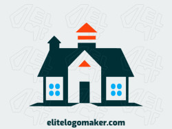 The logo is available for sale in the shape of a house with an abstract design with blue and orange colors.