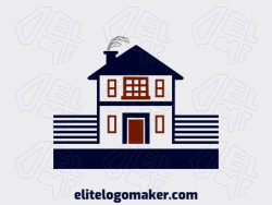 Abstract logo created with abstract shapes forming a house with brown, grey, and dark blue colors.