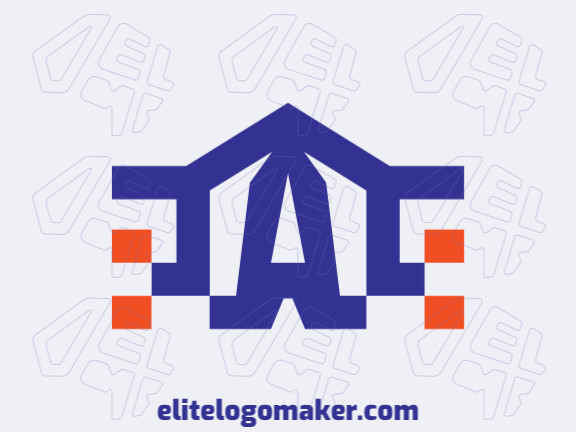 Logo Template in the shape of a house combined with a letter "A", with a minimalist design with blue and orange colors.