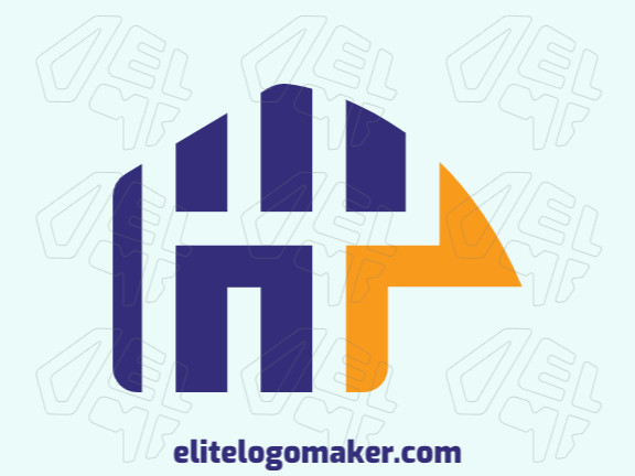 Customizable logo in the shape of a house combined with a bird, composed of a minimalist style, with blue and orange colors.