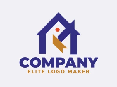 Professional logo in the shape of a house combined with a duck, with a minimalist style, the colors used was blue, red, and yellow.