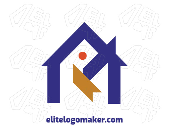 Logotipo profissional com a forma de uma casa combinado com um pato, com estilo minimalista, as cores utilizadas foram: azul, vermelho, e amarelo.