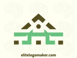 Logo Template in the shape of a house combined with a letter "H" with abstract design, with green and brown colors.