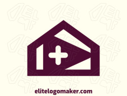 Logo Template in the shape of a house combined with a play icon, with minimalist design and purple color.