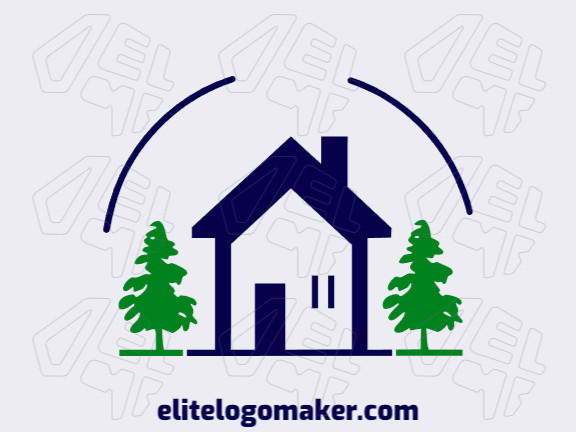 An abstract logo featuring a combination of a house and trees in dark blue and dark green tones.