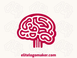 Creative logo in the shape of a human brain with memorable design and monoline style, the color used is red.