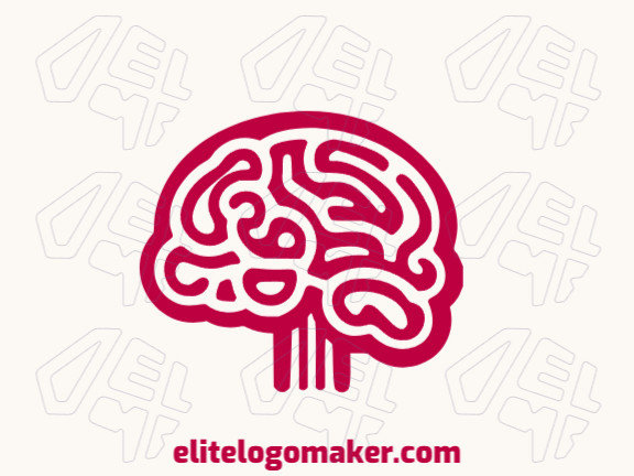 Logotipo criativo com a forma de um cérebro humano com design memorável e estilo monoline, a cor utilizada é vermelho.