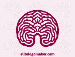 Create your own logo in the shape of a human brain with multiple lines style and dark red color.