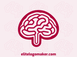 Creative logo in the shape of a human brain with memorable design and illustrative style, the color used is dark red.