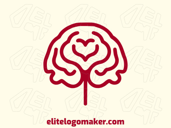 Um logotipo monocromático do cérebro humano em um vermelho escuro inspirador, simbolizando inteligência e criatividade.