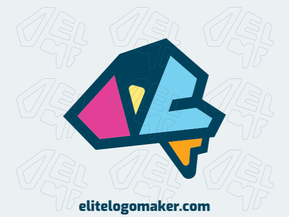 Stylized logo in the shape of a human brain combined with a face, the colors used are blue, yellow, and pink.