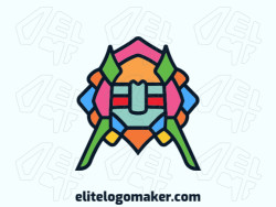 Abstract logo with solid shapes forming an human face with a refined design, with blue, orange, black, and pink colors.