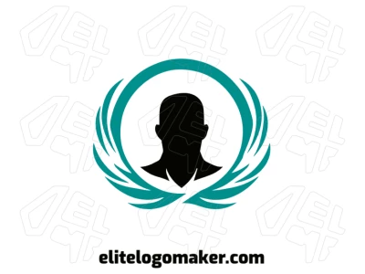 Um logo criativo combinando uma figura humana com formas abstratas, projetado simetricamente para representar equilíbrio e inovação em um design único e poderoso.